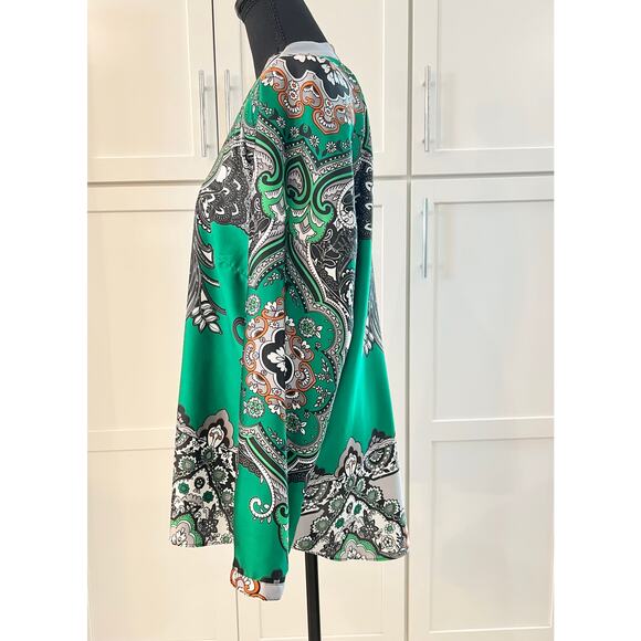 NWT CHICO'S Satin Blouse Long Sleeve Green Paisley Women's Sz 2 Large 12 Career - Picture 3 of 6